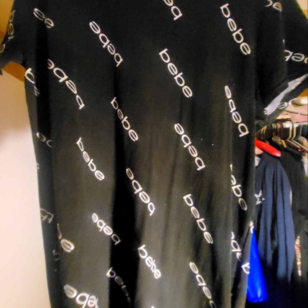 1X BEBE Midi Tshirt DRESS Black w white lettering